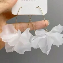 1 对时尚长花吊坠耳环适合日常佩戴 - 白色 - 查看 2