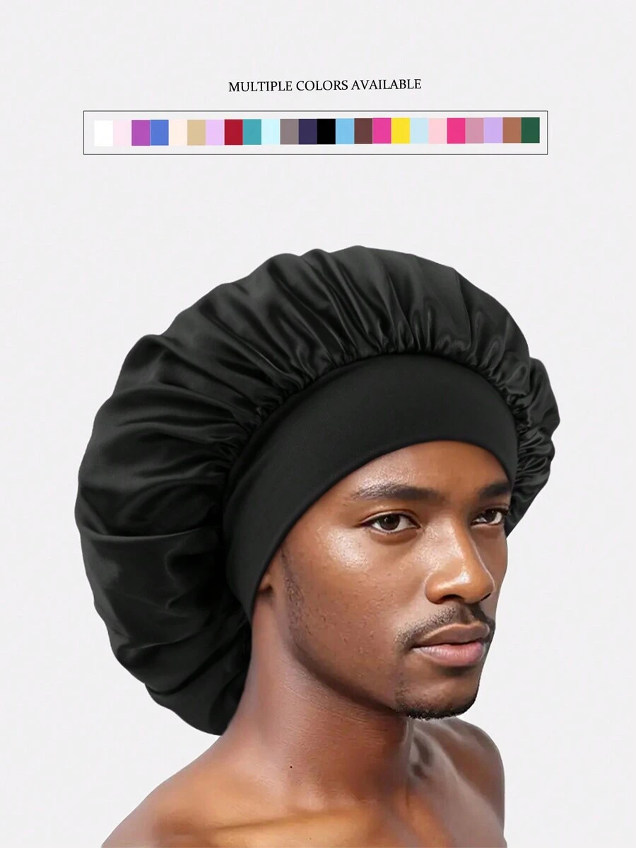 1pc Men's Wide-Brim Satin Sleep Cap, Hair Loss Cap, Hair Care Cap, Shower Cap For Daily Use - Multicolor - View 1