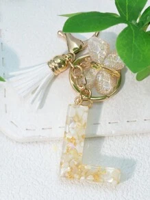 1个英文字母钥匙扣，西式风格，蝴蝶流苏装饰，可作礼物、纪念品、汽车配件、包包挂饰，可爱哥特风，Y2K风格，适合送给母亲、父亲、毕业生和老师。 - 白色 - 查看 10