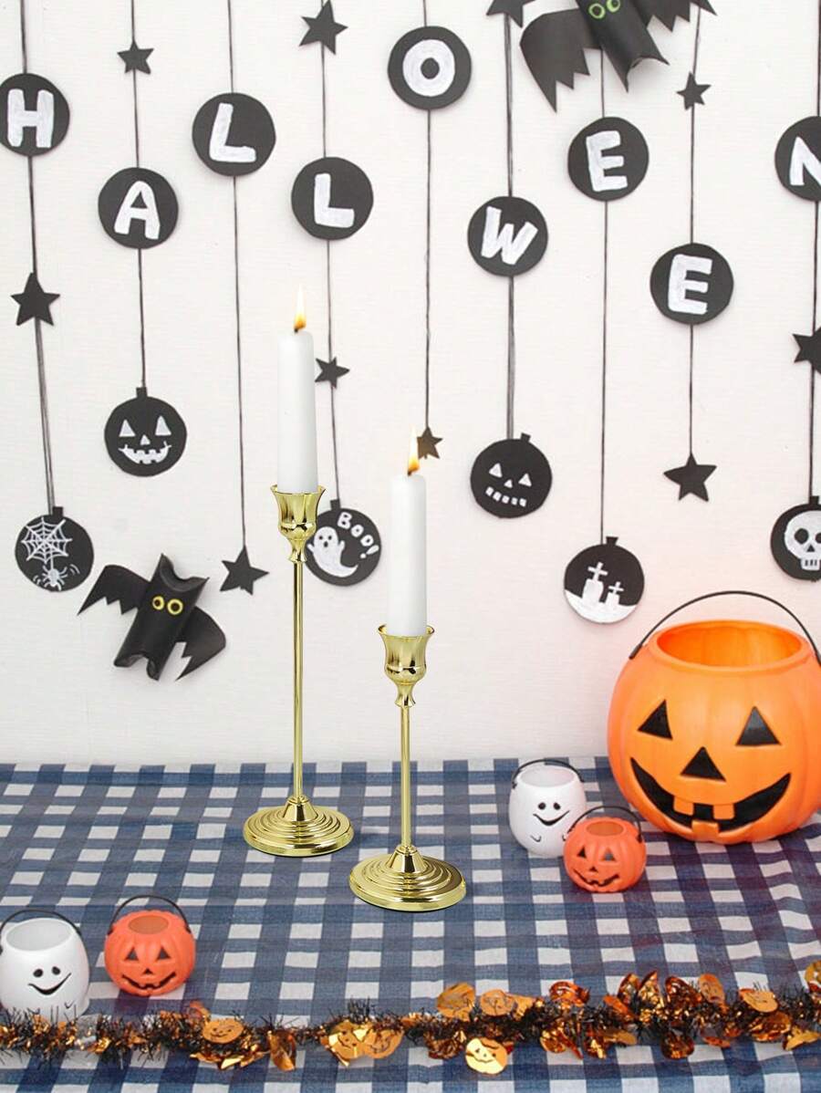 2pcs Metal Halloween Candle Holders Are Suitable For Table Decoration, Outdoor Courtyard Decoration, Office Desktop Decoration, Candlelight Dinner, Room Atmosphere, Suitable For Weddings, Family Gatherings, And Party Decoration Before Halloween Halloween Party - Multicolor - View 1