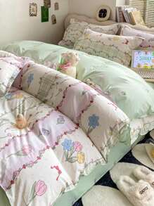 1 件亲肤透气羽绒被套，吸湿排汗柔软质地，耐用可水洗不褪色抗菌加厚保暖被套，适用于卧室、客房、宿舍、儿童房，四季皆宜 - 曼妙花語 - 查看 5