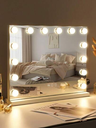 FENCHILIN Hollywoo Spiegel Lighting 14 Dimmer LED Lights Make Up Temperatures Touch Control Makeup Dressing Tafel 50 42 Cm Wit view 2