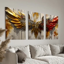 3pcs/Set Abstract Angel Wings Framed Canvas Poster, Modern Wall Art For Bedroom, Living Room, And Corridor, Ideal Decor And Room Decoration Gift - 彩色 - 查看 2