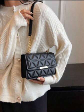 1pc Fashionable Solid Color Pressed Texture Flap Chain Mini Shoulder Bag
