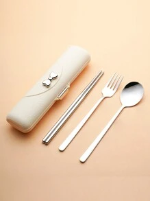 Set Sendok, Garpu, dan Sumpit Stainless Steel Gaya Korea 3 Buah, Peralatan Makan Praktis untuk Pelajar dan Penggunaan di Luar Ruangan, Dekorasi Pita, Dapur, Hadiah Natal, Perlengkapan Sekolah - MultiWarna - View 14