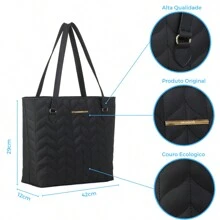 Women's Large Embroidered Shoulder Tote Bag Spacious Work College - màu đen - Xem 5