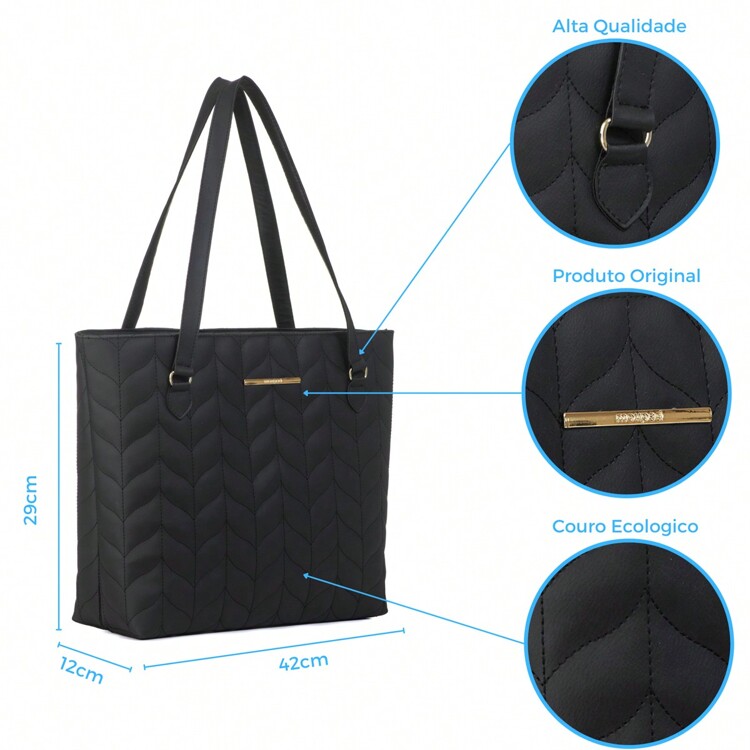 Women's Large Embroidered Shoulder Tote Bag Spacious Work College - màu đen - Xem 5
