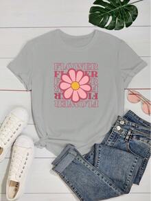 Babylook Women's T-Shirt 100% Cotton Flower Daisy Pink Nature Delicate - Xám - Xem 2