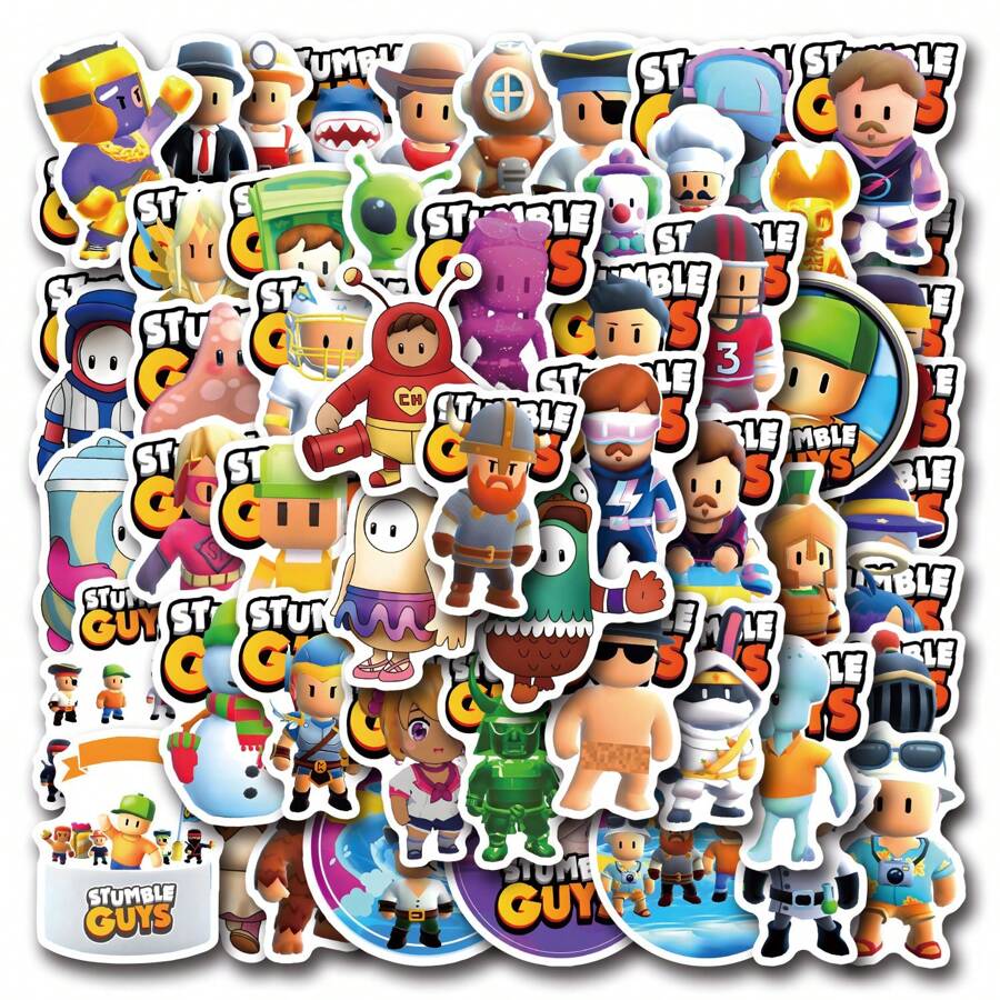 55 Pegatinas de Stumble Guy para niños, perfectas para álbumes de recortes, botellas de agua, diarios, portátiles, equipaje, parachoques, teléfonos celulares, scooters, cascos, pegatinas de Stumble Guy para niños y niñas - Multicolor - Ver 1