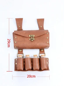 PU Leather Medieval Knight Belt Bag With Glass Magic Bottle Viking, Renaissance Faire LARP, Steampunk Witch Vampire Cosplay Costumes Prop (Without Waist Belt) - Brown - View 7