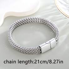 Pulsera de acero inoxidable para hombre, trenzada con cadena cuadrada positiva y negativa con cierre magnético, joyería de pulsera de regalo de vacaciones, favorita del hombre