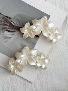 2 件 11 厘米女式仿珍珠白花豹纹发夹，简约海滩风格发饰花朵发夹秋季配饰秋冬度假装女士 - 彩色 - 查看 4