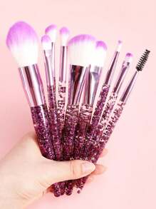 10pcs Clear Crystal & Flowing Sand Makeup Brush Set, Including Eyeshadow Brush, Blush Brush, Loose Powder Brush Facial Powder Blusher Brush, Makeup Tools Portable Soft Hair Powder Eye Shadow Brush,Brush Set,Makeup Brush Kit,Make Up Brush Set,Make Up Set Complete,Makeup Brush Set,Complete Makeup Kit,Brush Kit,Brushes Makeup Set,Makeup Gift Set - Purple - View 2