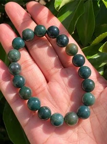 1 chiếc Vòng tay đá mã não rêu tự nhiên hạt tròn pha lê chữa bệnh cho phụ nữ và nam giới Thiền định cân bằng và hài hòa Quà tặng trang sức tâm linh cho anh ấy - màu xanh lá - Xem 10