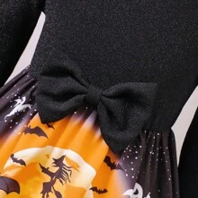 Vestido estampado de abóbora para meninas adolescentes Halloween Elements Holiday, primavera/outono