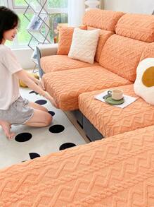 1 件橙色毛绒弹力沙发套，现代简约防滑沙发座垫套，适用于宠物，4 季可拆卸和机洗，适合 1/2/3/4 座沙发，用于客厅装饰 - 橘色 - 查看 4