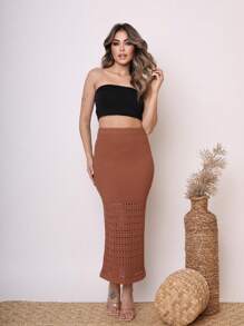 Modal Skirt With Lace Women's Fashion - màu nâu - Xem 3