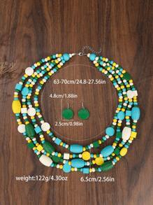 Collar con colgante de cuentas multicapa hecho a mano, conjunto de collar y aretes de cuentas de madera bohemio, accesorios de moda para fiesta/vacaciones - Multicolor - Ver 3