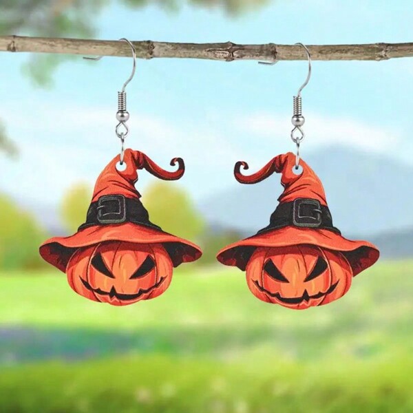 Funny Halloween Pumpkin Hat Wooden Earrings - Perfect Choice For Couples And Best Friends, Ideal Party Accessories And Holiday Gifts Halloween Earrings Halloween Accessories