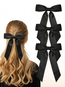 Juego de 3 piezas de accesorios para el cabello, pinzas para el cabello con lazo de cola larga de doble capa, pinzas para coleta, accesorios para el cabello de niñas - A - Ver 7