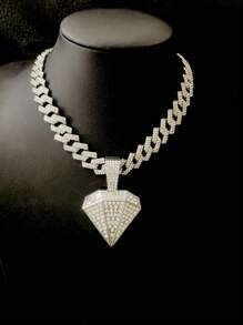 1 Peça Colar com Pingente Grande de Strass Punk Hip Hop para Homens, Corrente Miami Toda Cravejada de Strass, Joia de Festa para Mulheres