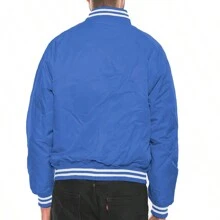 Men Solid Varsity Bomber Jacket Waterproof Fall Winter Summer Lightweight All Season Striped Trim Slant Pockets Baseball Jacket Snap Button - Royal Blue - View 7