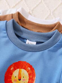 3 件套男婴动物印花长袖运动衫套装，秋冬 - 彩色 - 查看 3