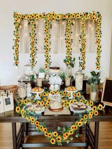 1/2/3 piezas Guirnalda artificial de girasoles, enredaderas colgantes de girasoles de seda con hojas verdes para habitación, cocina, jardín, cumpleaños, boda, baby shower, fiesta, decoración de mesa