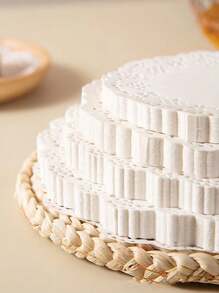 50/100pcs Round White Paper Napkins, Disposable Lace Paper Napkins For Crafts, Tableware Decoration, Party, Wedding, Cake, Desserts, Baking, Grilling, Frying