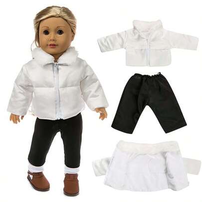 16-18 Inch American Girl Doll Clothes - White Down Jacket & Black Pants Outfit Set, Pretend Play Changing Doll Clothes (Doll Not Included),Baby Toys Girl,Reborn Baby,Doll Baby Clothes