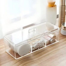 1 hộp đựng mỹ phẩm PS, hộp đựng mỹ phẩm trong suốt 3 ngăn tối giản cho gia đình, cho kỳ nghỉ bãi biển, bộ sưu tập phòng tắm, bộ sưu tập phòng ngủ, dung tích lớn - Trong sáng - Xem 7