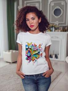 Women's T-Shirt With Print Has Stretch - 白色 - 查看 1