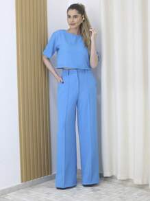 Crop Pantalona Tailoring Set - 寶藍色 - 查看 3