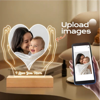 Gepersonaliseerde LED-nachtlamp met foto, acryl hartvormig plaatje met houten frame, echofoto van een kind, zwangerschapsherinnering voor moeder, vrienden, 1 stuk, decoratief, verfijnd, stijlvol, minimalistisch, modern, op maat gemaakt, gepersonaliseerd, uniek, ideaal cadeau voor hem/haar, vriend, vriendin, vader, moeder, familie, vrienden voor Moederdag, verjaardagen, Dag van de Jeugd, afstuderen