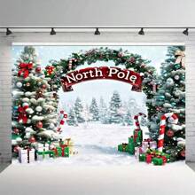 Holiday Magic "Snow Wonderland Christmas Background -1 Piece Of Polyester Photography Background With Pine Trees And The North Pole, Suitable For Holiday Portraits And Party Decorations Winter Wonderland Decoration,Christmas - Multicolor - View 5