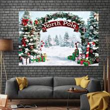 Holiday Magic "Snow Wonderland Christmas Background -1 Piece Of Polyester Photography Background With Pine Trees And The North Pole, Suitable For Holiday Portraits And Party Decorations Winter Wonderland Decoration,Christmas - Multicolor - View 4