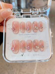 10pcs/Set Handmade Short Press-On Nails, Summer Fake Nails Nail Supplies, Beach Manicure Long Nails For Women & Girls, Fashion Almond Shape French Tip Reusable For Teacher, Student, Office, Travel, Elegant Business Casual - Multicolor - View 12