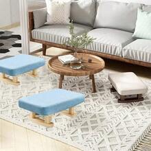 Padded Foot Stool Small Low Ottoman Rectangular Foot Rest With Wooden Legs Sofa Footrest For Couch Office, Bedroom - Blue - View 2