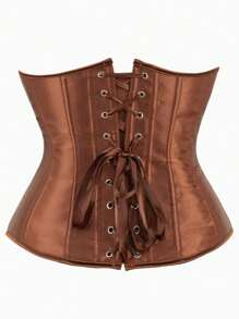 Vintage Style Women's Satin Corset Belt, Non-Stretch Satin Waist Cincher, Off-Shoulder Tie Bust Shaping, Suitable For New Year Party, Valentine's Day And Holidays - Coffee Brown - View 3