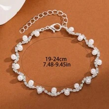 1 件优雅波浪形人造珍珠和水晶装饰手链，适合女性婚礼派对或日常佩戴 - 銀色 - 查看 5