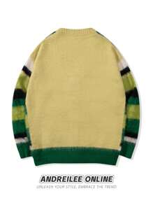 ANDREILEE Men's Striped Cardigan Long Sleeve V-Neck Sweater, Autumn/Winter - Green - View 3