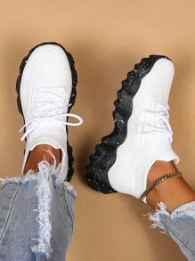 Women's Breathable Round Toe Slip-On Cushion Sneakers, Ladies' Casual Knitted Shoes - 白色 - 查看 3