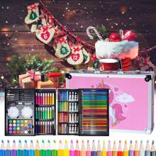 Set de Arte Profesional ,Kit de Dibujo 145 Piezas, Juego de Dibujo con Plumones, Colores, Pinturas, Aquarelas y Crayolas,Maletín Plegable de Aluminio, Ideal Regalo para Niños, Suministros de Arte Escolar, Estudiantes, Principiantes y Artistas