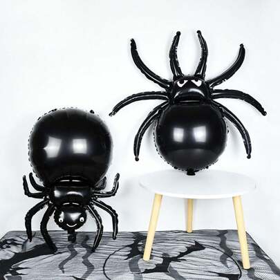Set de 4 globos con forma de araña negra de lámina metálica para decoración de Halloween, fiestas y accesorios de fotografía, de vuelta a la escuela, Día de San Valentín