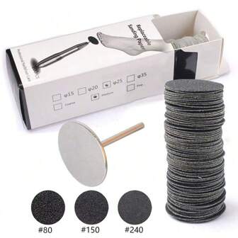 Easy Nail 100 piezas/Caja Papel de lija de 25mm con eje de metal Archivo de pie Removedor de callosidades Disco de papel de lija de repuesto Fácil de eliminar cutículas, piel muerta y callosidades 80 150 240