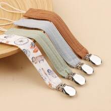 1 件双层皱褶面料时尚印花婴儿奶嘴夹和不锈钢奶嘴夹，适合日常使用 - 彩色 - 查看 9