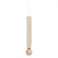 1pc Baby Crinkle Fabric Pacifier Clip And 3-Hole Wooden Pacifier Clip, Fashionable Print Design Suitable For Everyday Use