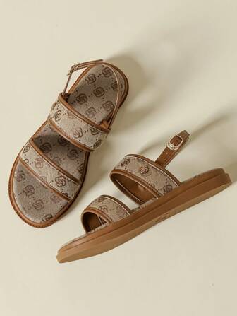 女士厚底搭扣凉鞋，复古棕色随机花卉印花 V 形波西米亚露趾防滑舒适厚底坡跟鞋，夏季新款海滩度假时尚户外装，加大码欧码：41-43，秋季/春季