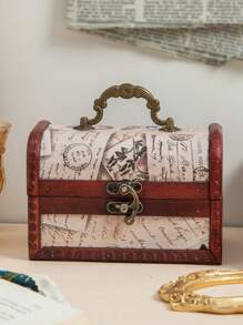 1 pièce Boîte à bijoux en bois, boîte de rangement à bijoux de conception vintage pour la maison