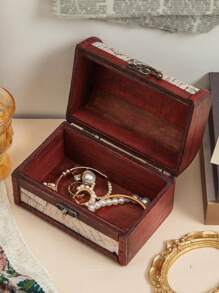 1 pièce Boîte à bijoux en bois, boîte de rangement à bijoux de conception vintage pour la maison